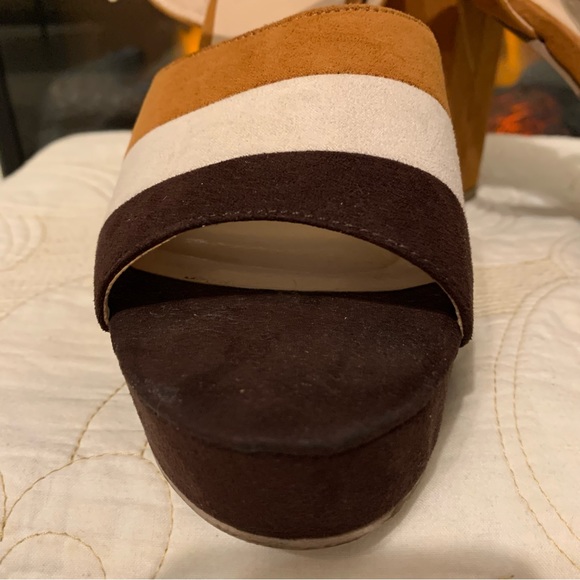 Platform faux suede neutral colour block shoes - Picture 10 of 12